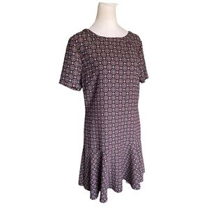 Banana Republic Foulard Flounce Drop Dress Navy Blue and Deep Orange Size 12